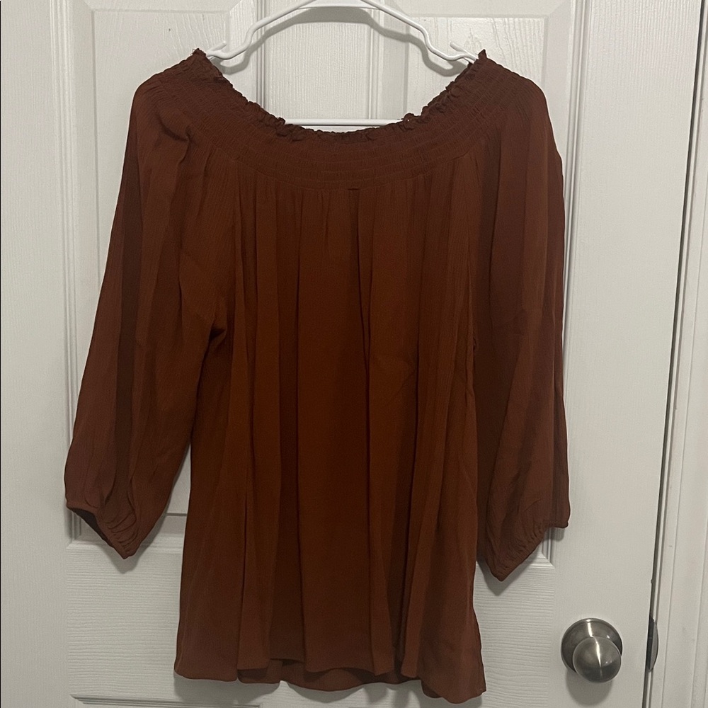 Halogen Women's Rust Brown Off-Shoulder Top
